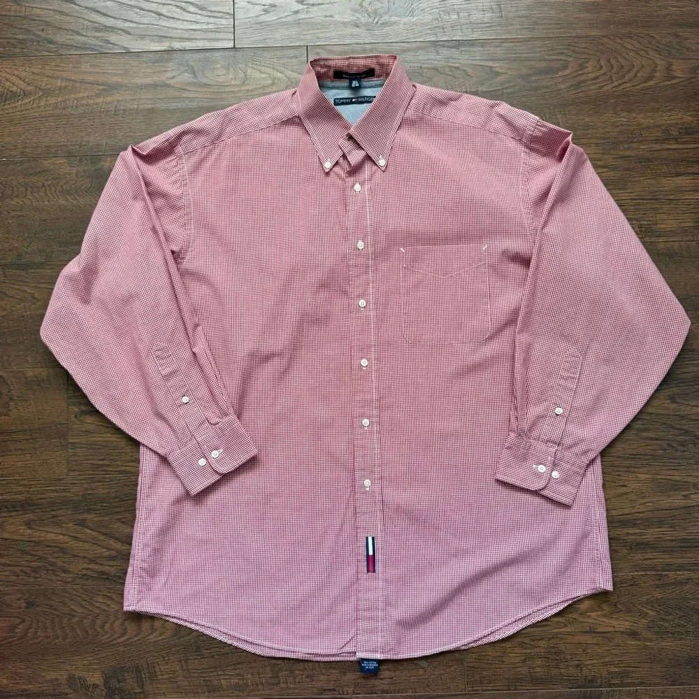 Tommy Hilfiger Classic Plaid Button Down Red Long Sleeve Men’s 16.5 32/33